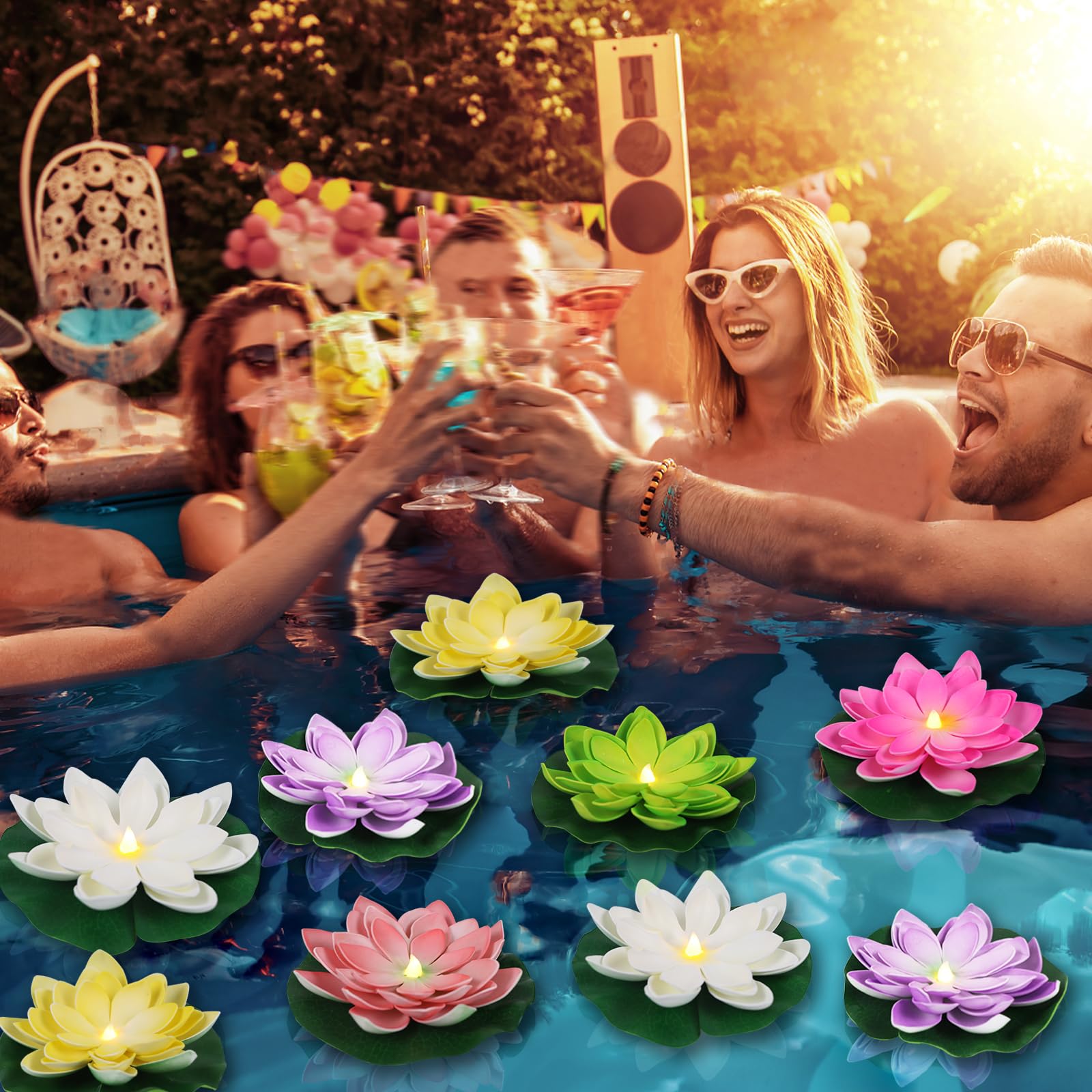 LACGO lotus in bathtub adding calming warm light and relaxation