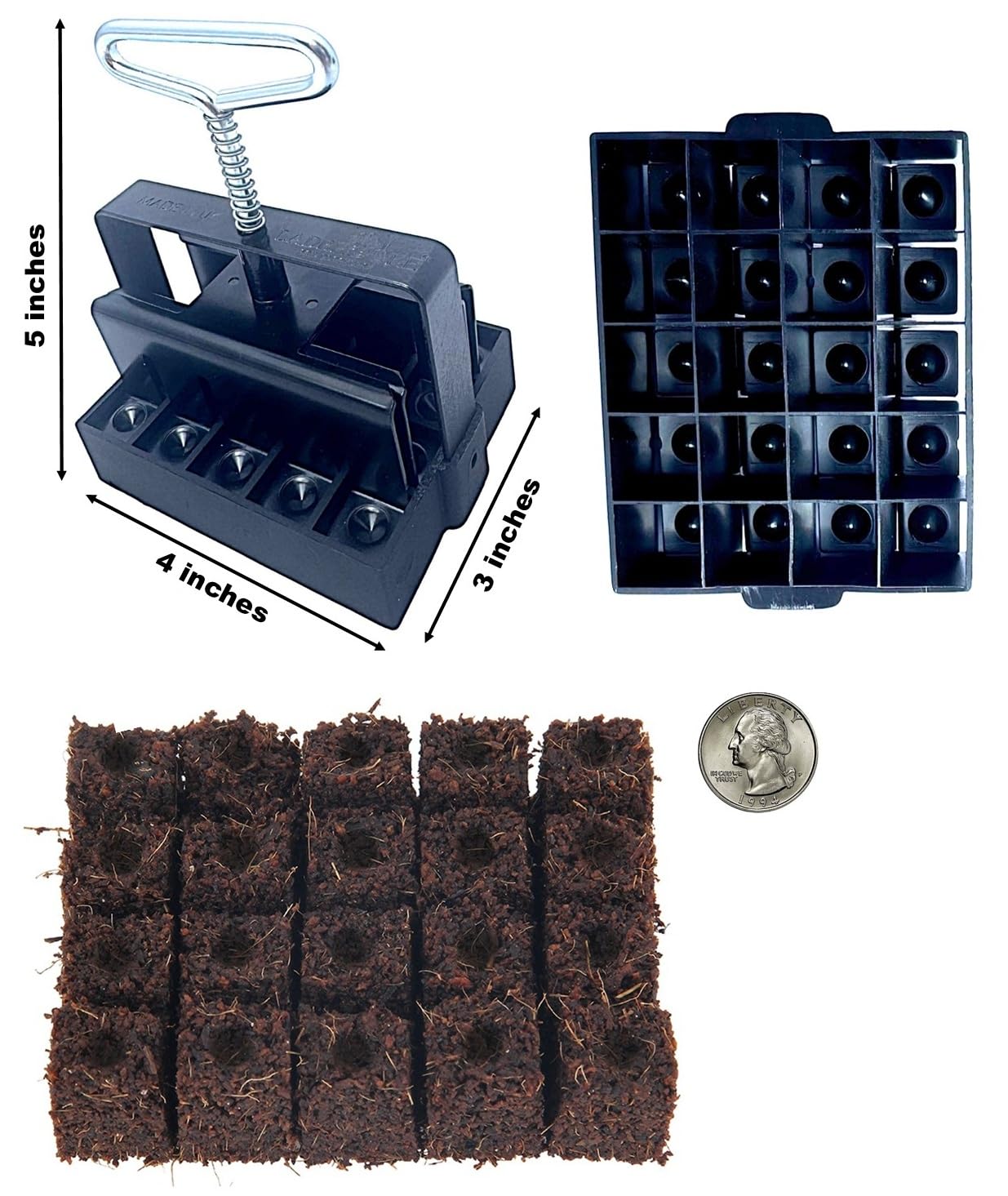 Twenty 3/4" soil blocks in a seed tray showing space-saving layout and tidy seedlings