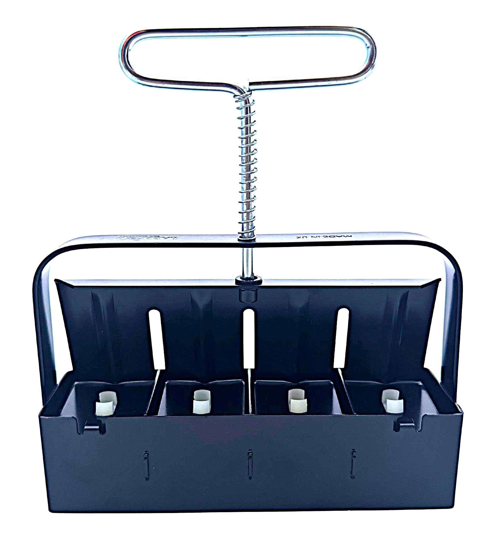 Ladbrooke Mini 4 front view showing four 2-inch block cavities and handle — durable tool benefit