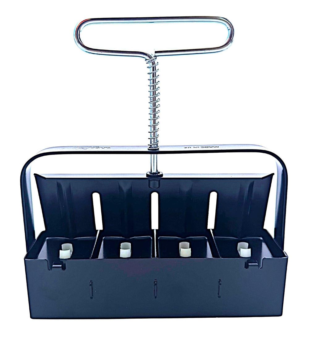 Ladbrooke Mini 4 front view showing four 2-inch block cavities and handle — durable tool benefit