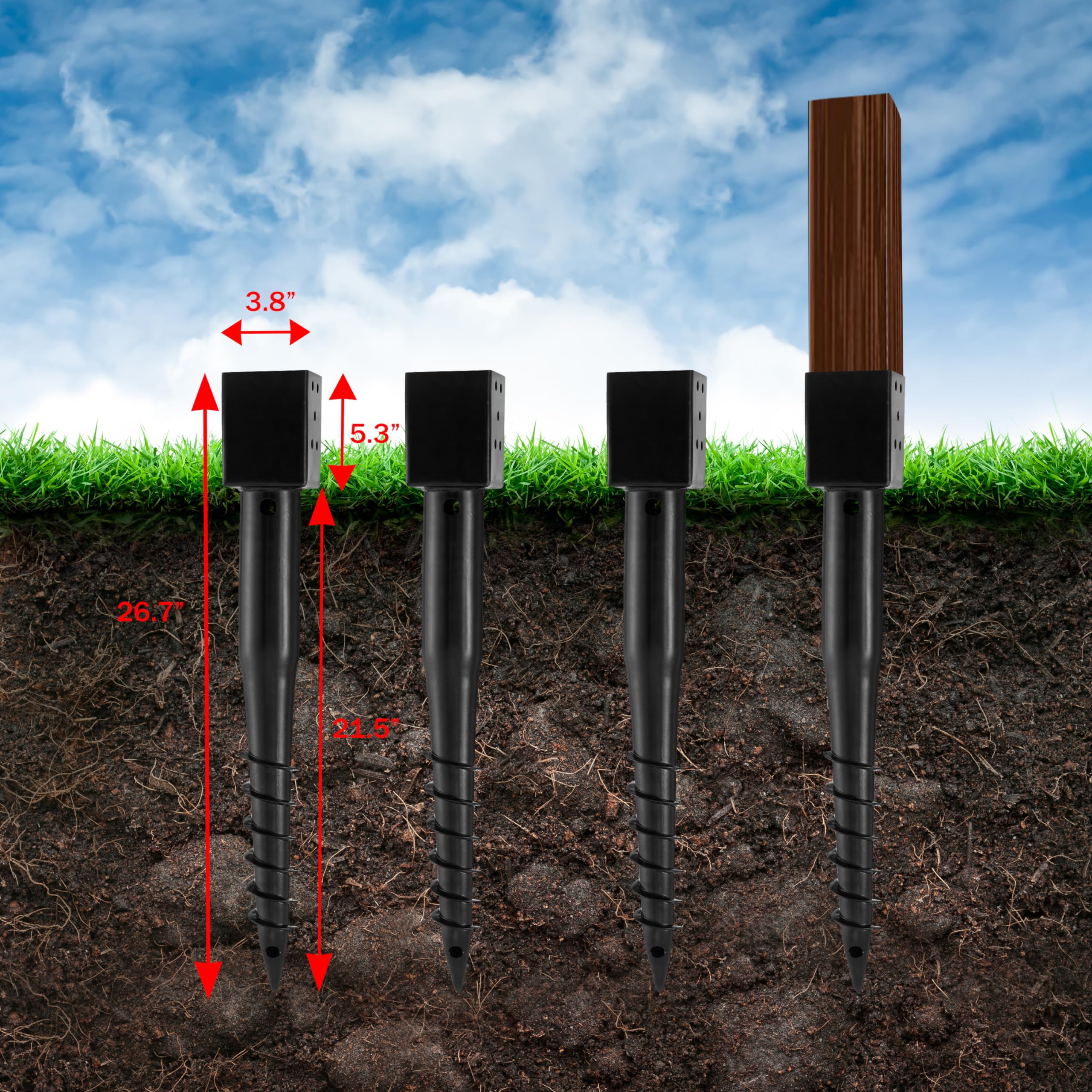 LADECH anchor installed with a 4x4 post demonstrating easy no-concrete setup