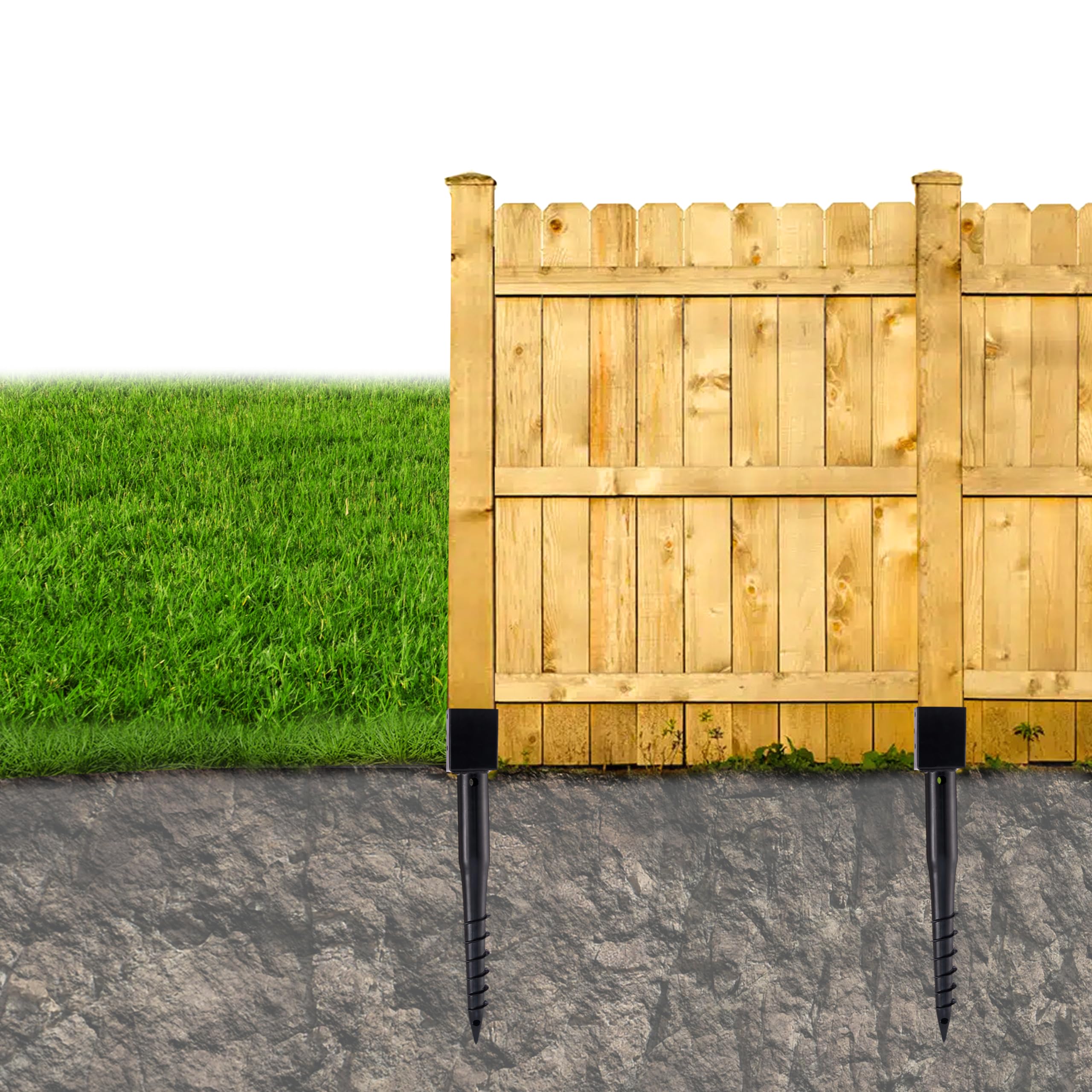 LADECH lifestyle shot of backyard fence installation using anchors for fast setup