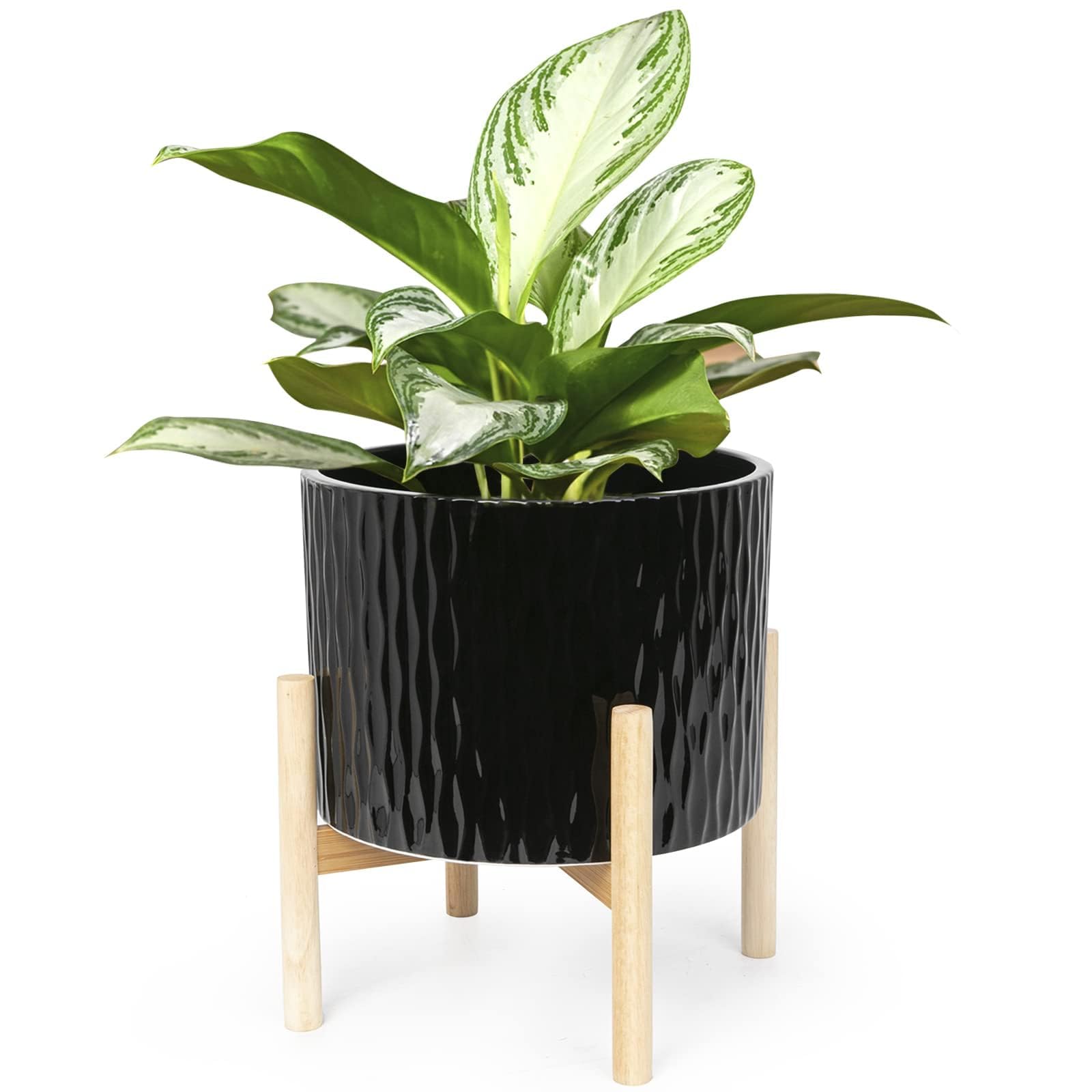 LaDoVita front view of black water ripple planter highlighting modern look