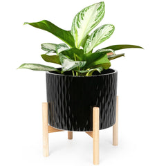 LaDoVita front view of black water ripple planter highlighting modern look