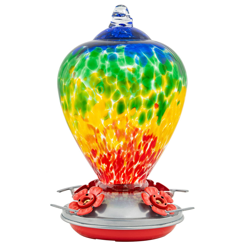 LaElvish Garden rainbow feeder front view showcasing vibrant glass and effortless attraction