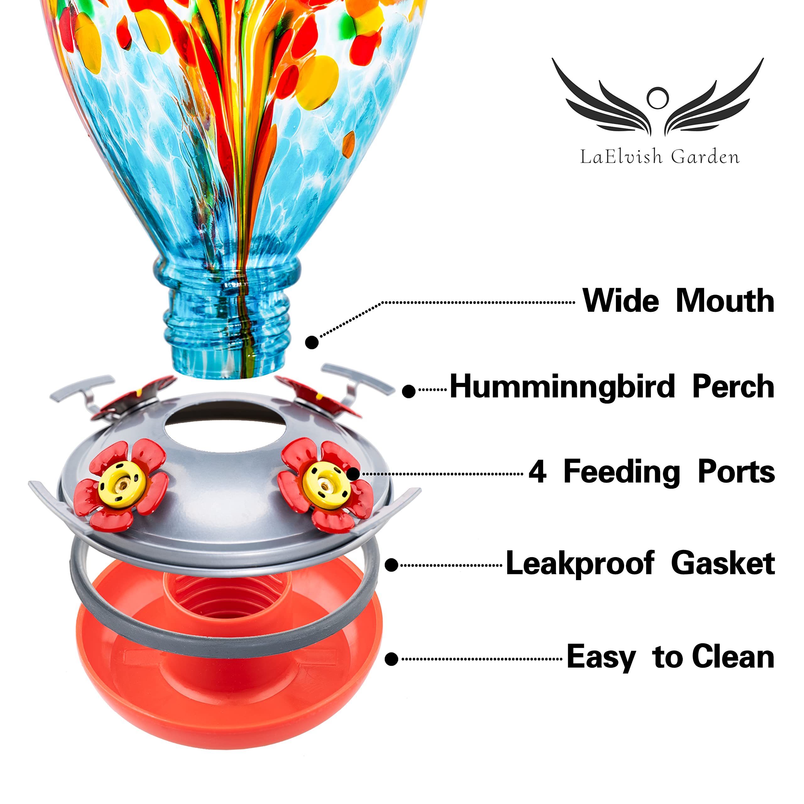 LaElvish Garden feeder hanging on patio hook in use benefit: inviting backyard visitors