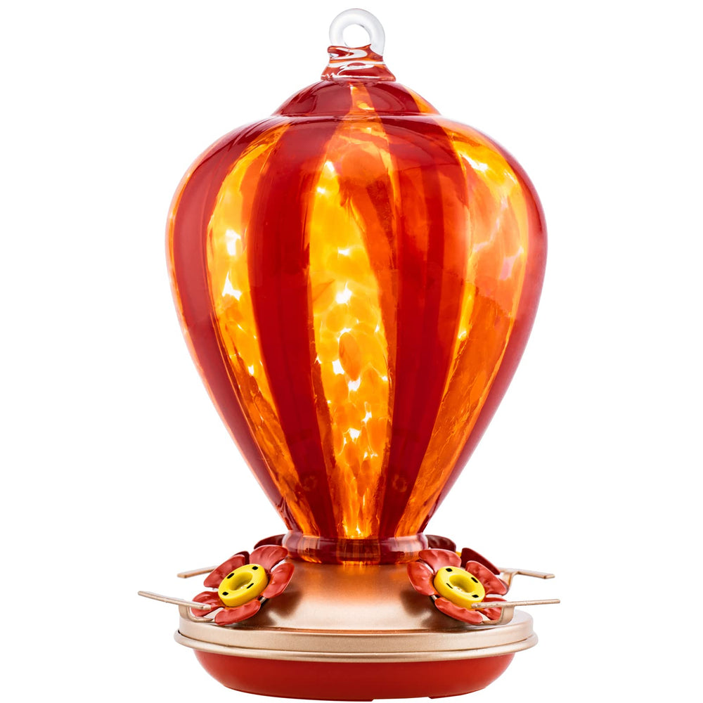 LaElvish Garden feeder beside a hand to show 34oz size and practical nectar capacity