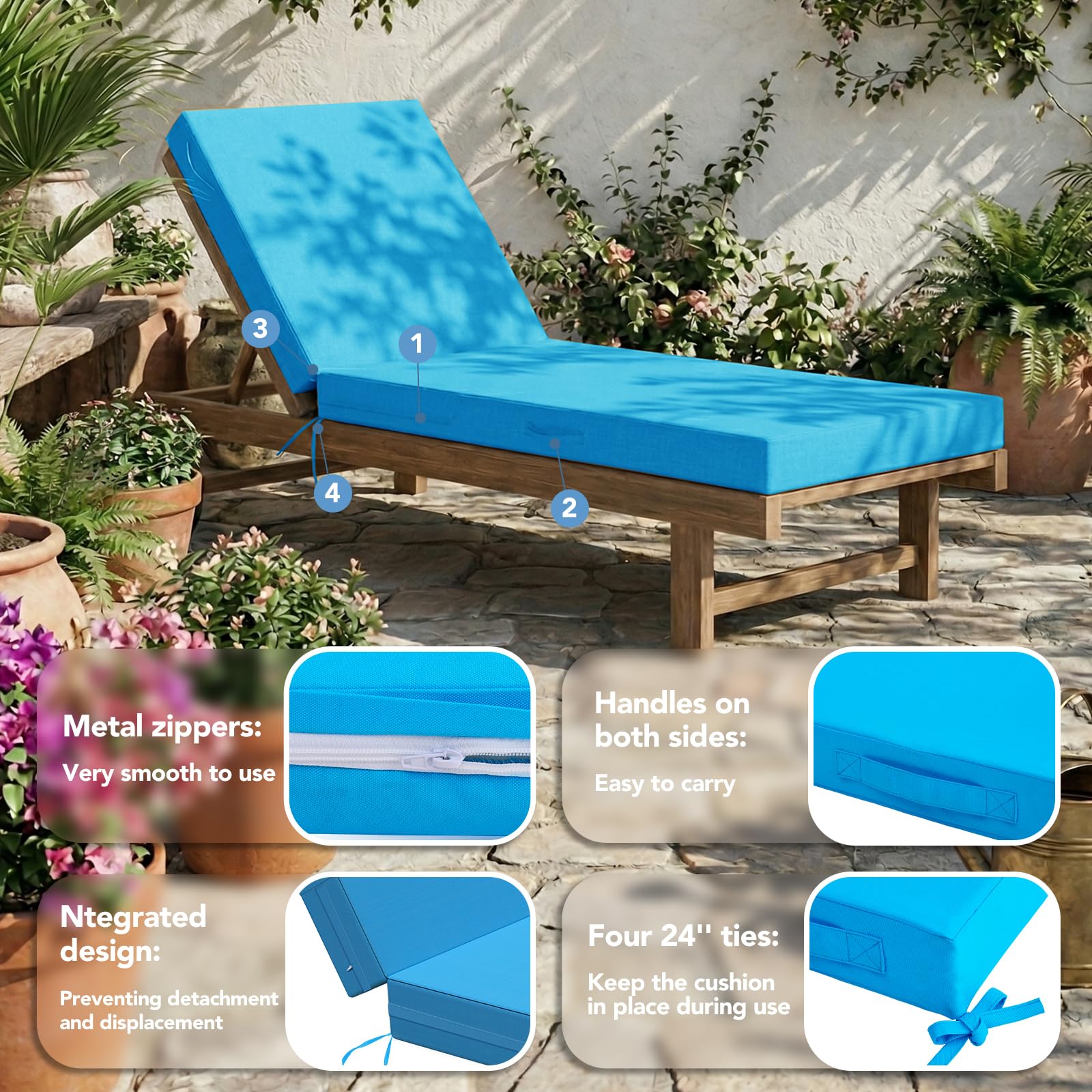 L'AGRATY cushion on chaise lounge poolside demonstrating comfort