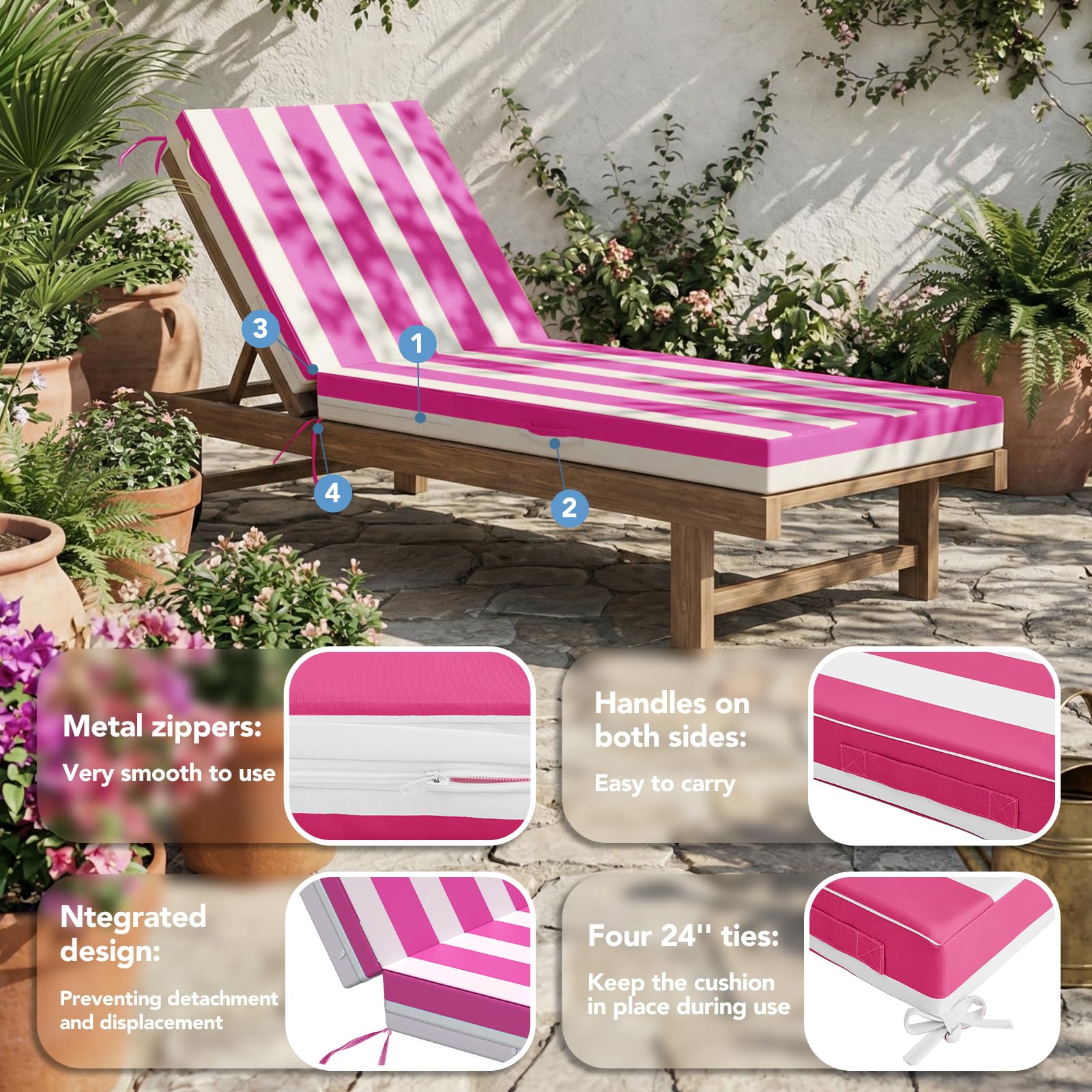 L'AGRATY built-in strap and side handle securing cushion and easing transport