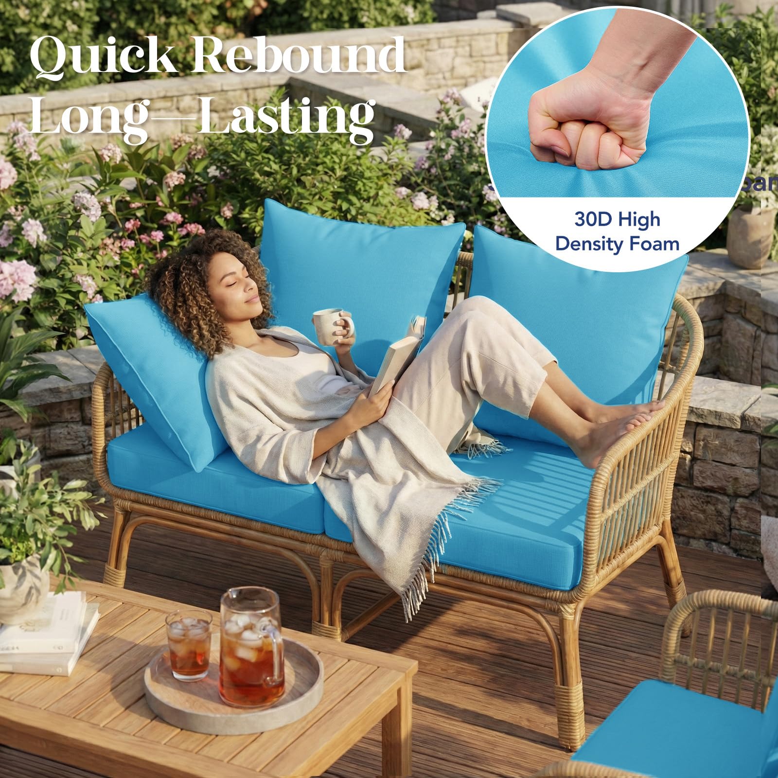 L'AGRATY straps attached to patio sofa to keep cushions securely in place