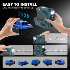 laimiao powering a laptop outdoors, brand powering devices on jobsite or campsite