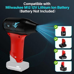 Laimiao mini jet attached to Milwaukee M12 battery demonstrating cordless power convenience