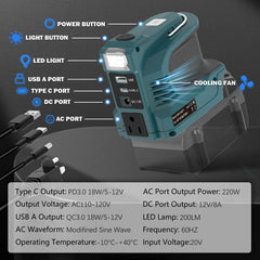 laimiao ports closeup highlighting USB, Type‑C and AC outlet for versatile charging