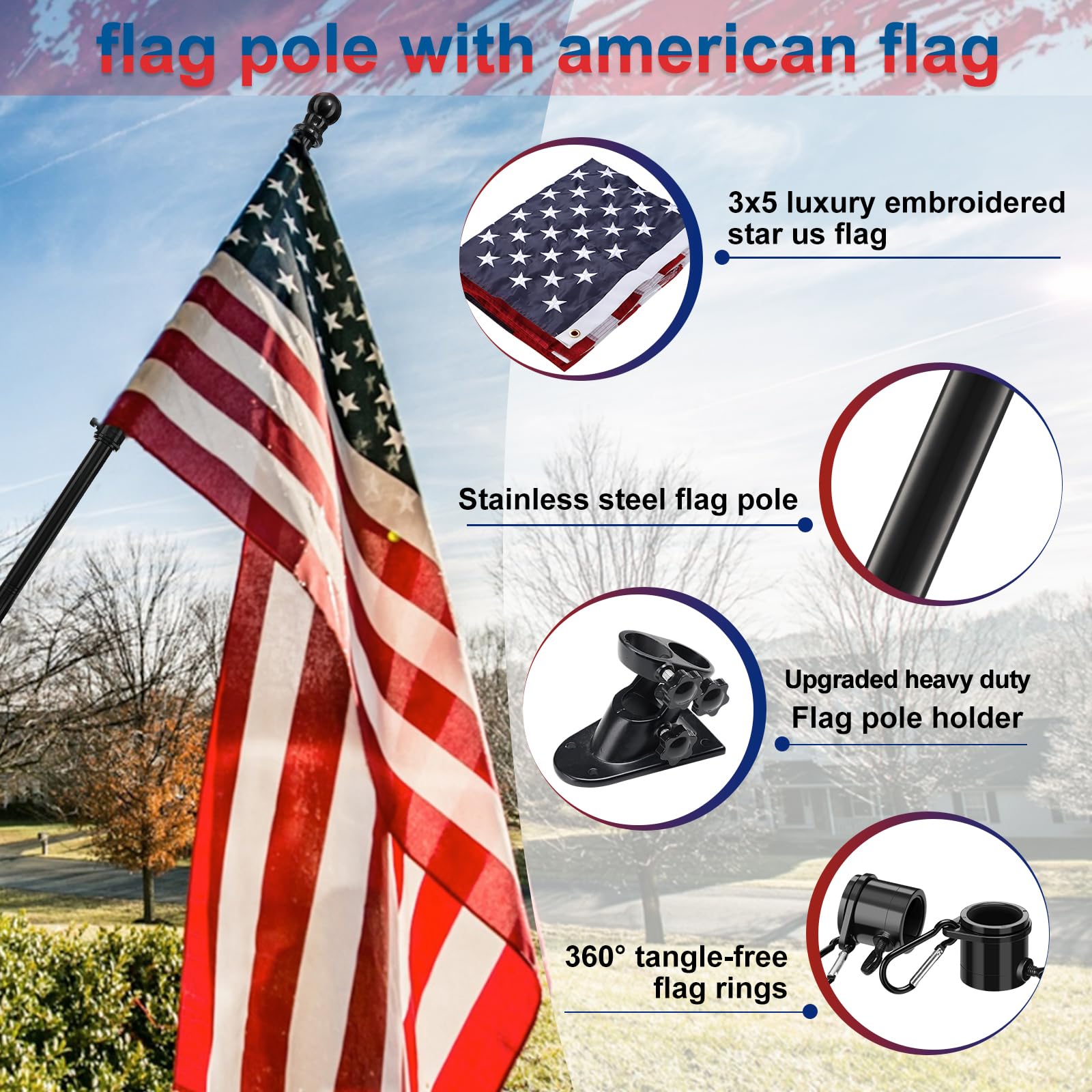 LAKEROD flag flying on porch showing clear visibility in wind benefit