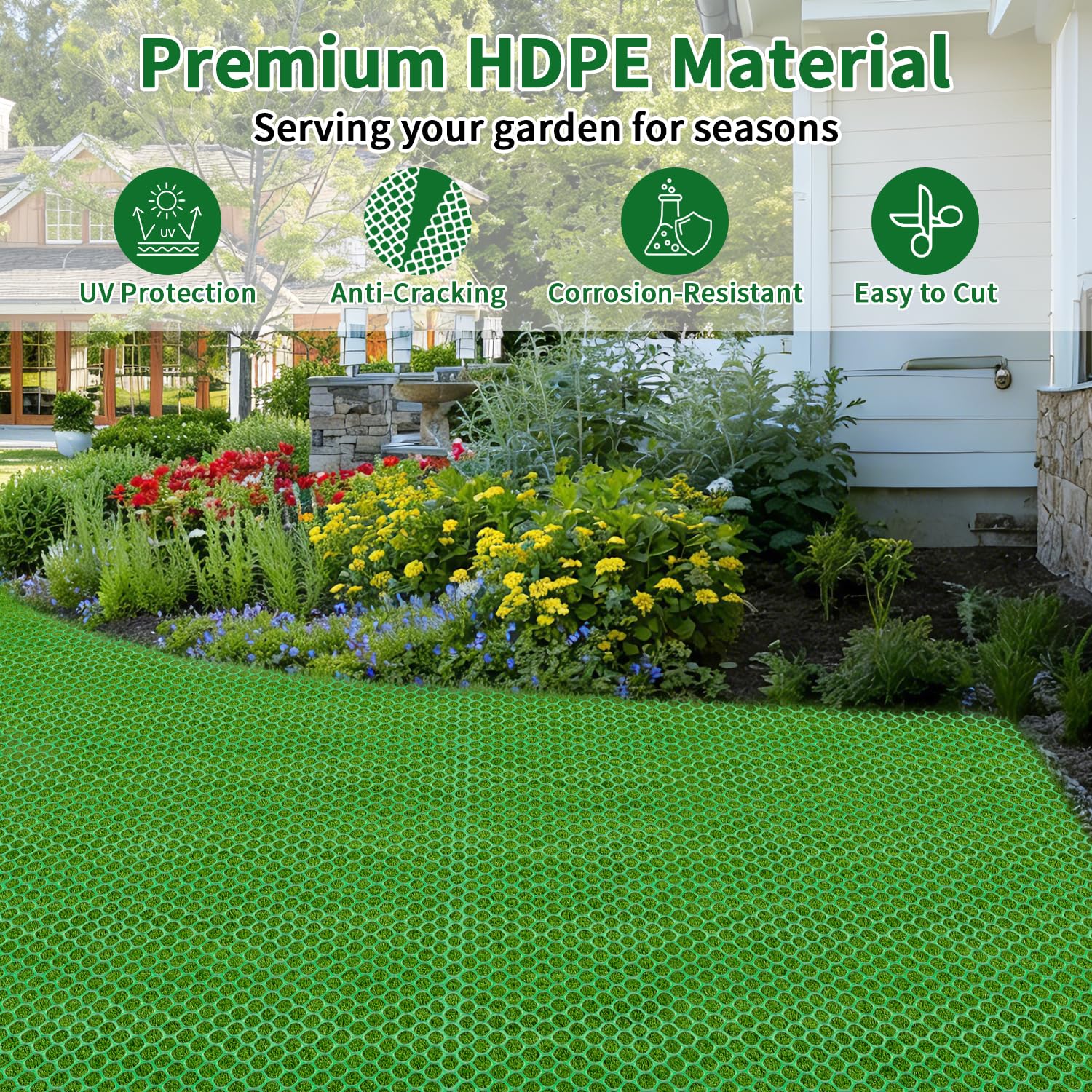 LAKNUAL installed on grass driveway protecting turf and preventing wheel ruts for cleaner parking
