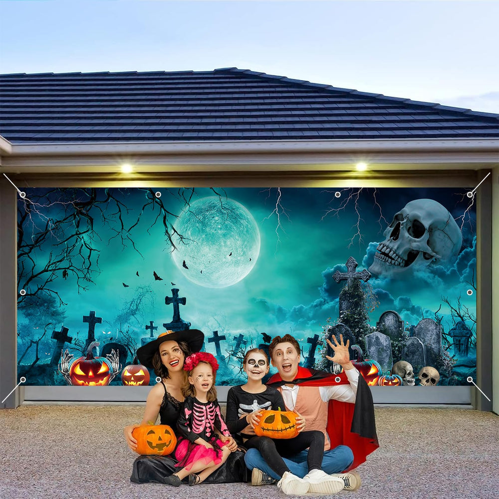 LALAFELL cover on two-car garage showing scale and coverage benefit: full-door transformation