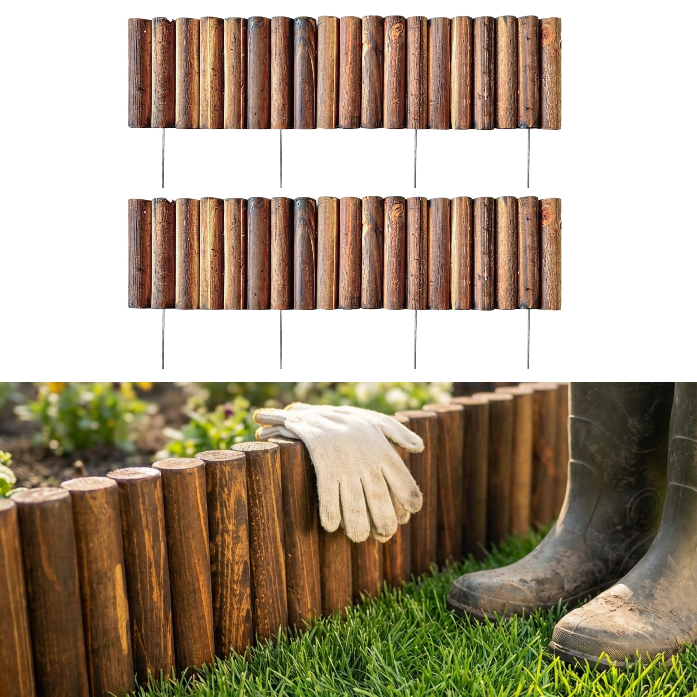LáLáGreen front view of two wooden fence panels showing warm finish and benefits