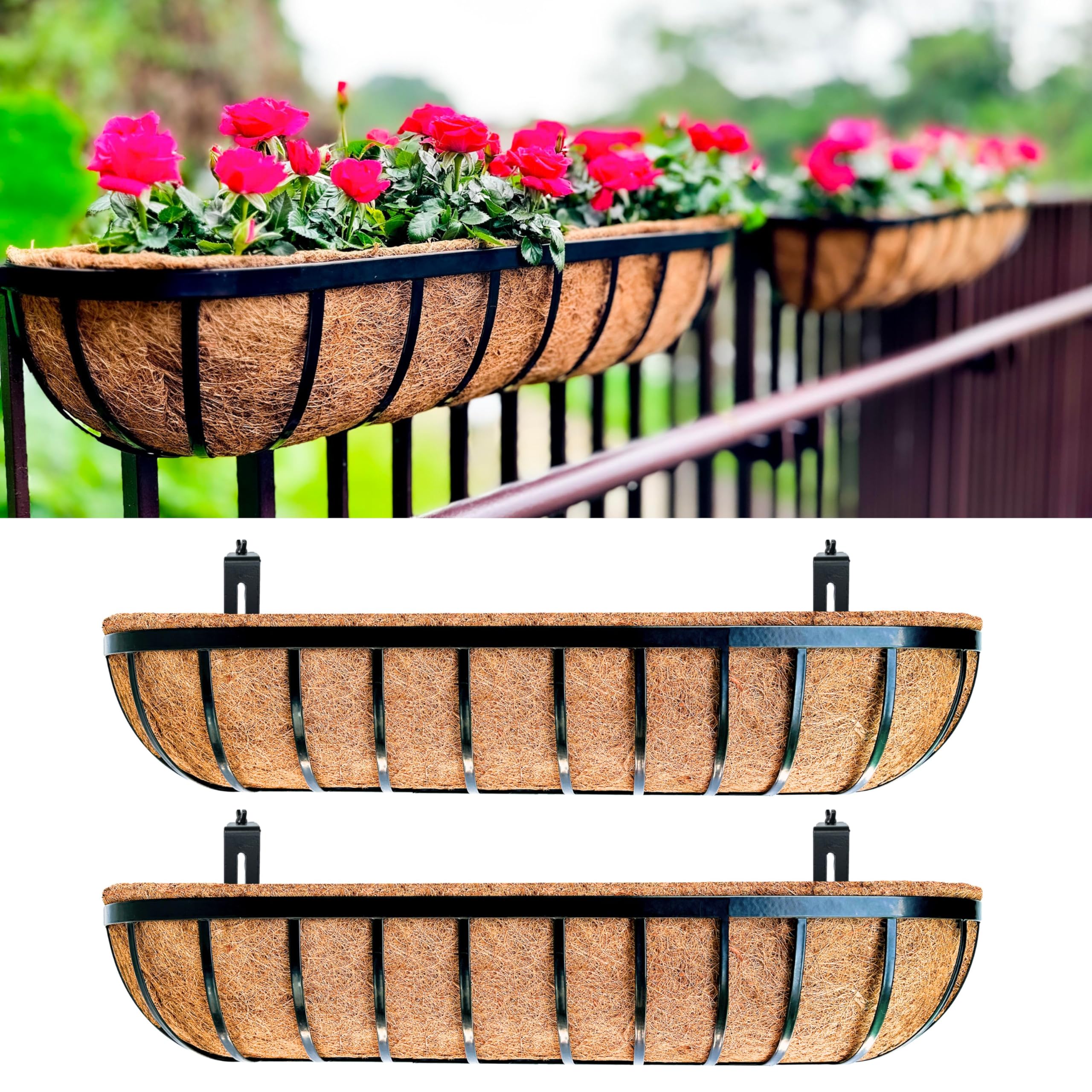 LáLáGreen front view of 36-inch planter showing sleek black finish and long planting trough