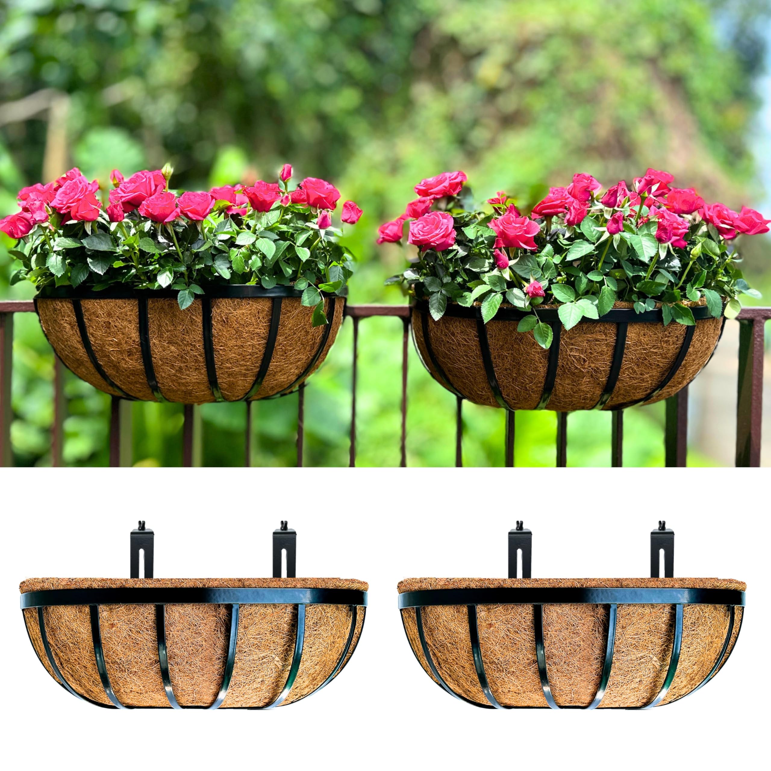 LáLáGreen front view of black metal hanging planter showing sleek look and durability