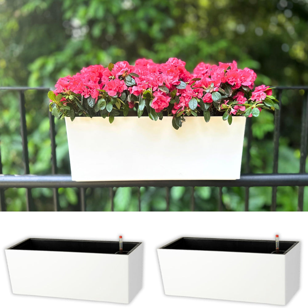 LáLáGreen front view of two white rail planters showing sleek design and space-saving benefit