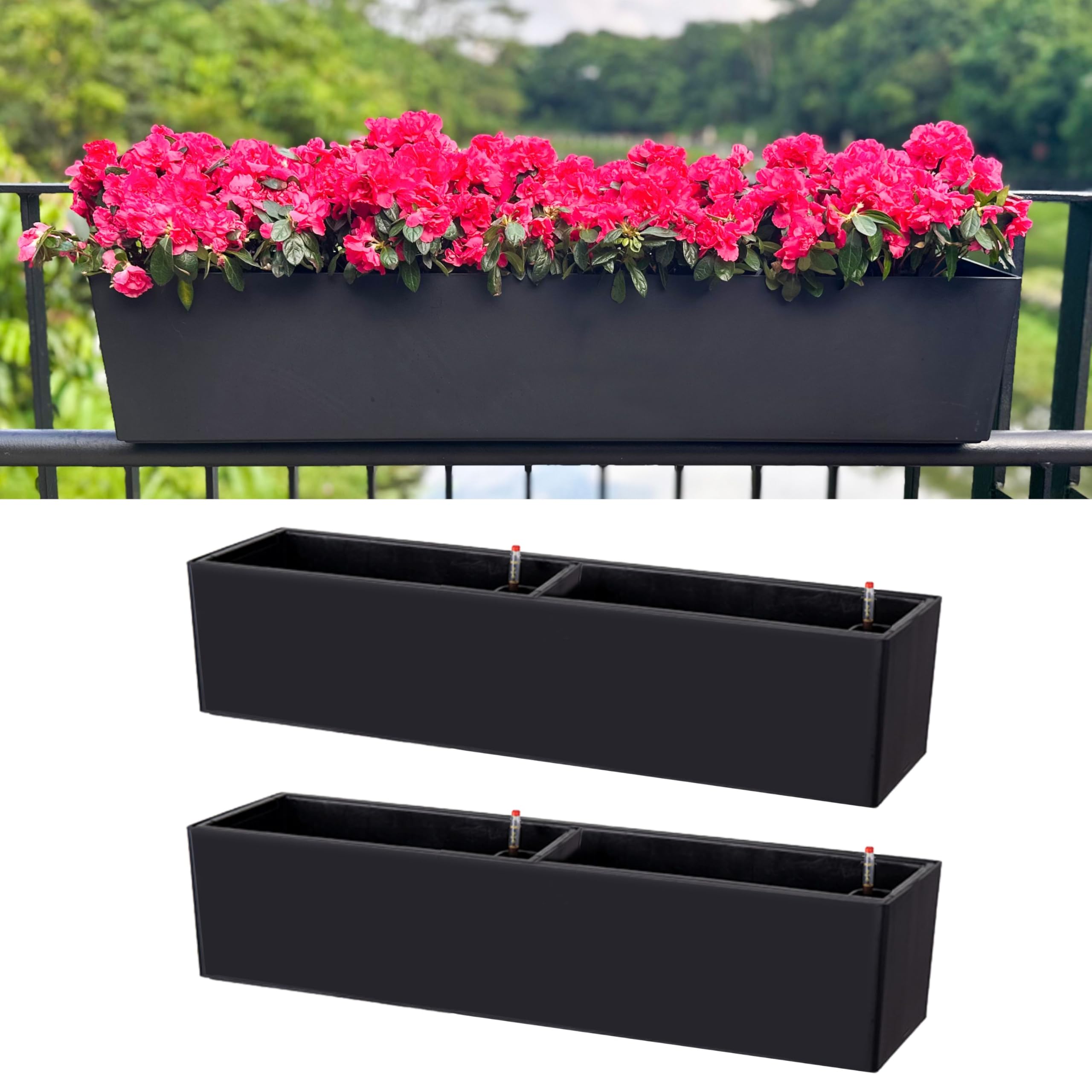 LáLáGreen front view of 40-inch rail planter showcasing sleek modern design and curb appeal