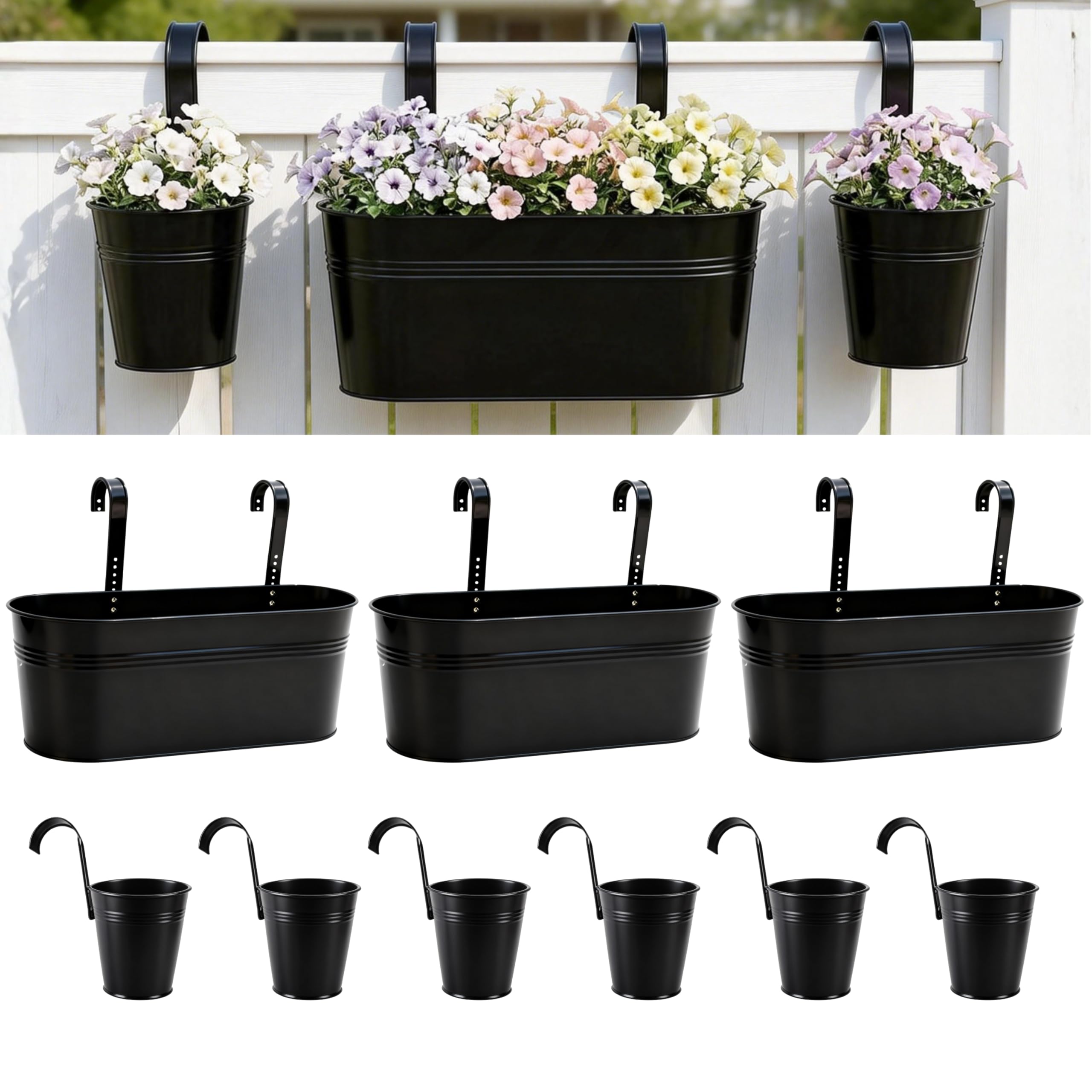 LáLáGreen front view of rail planters showing neat balcony display and curb appeal
