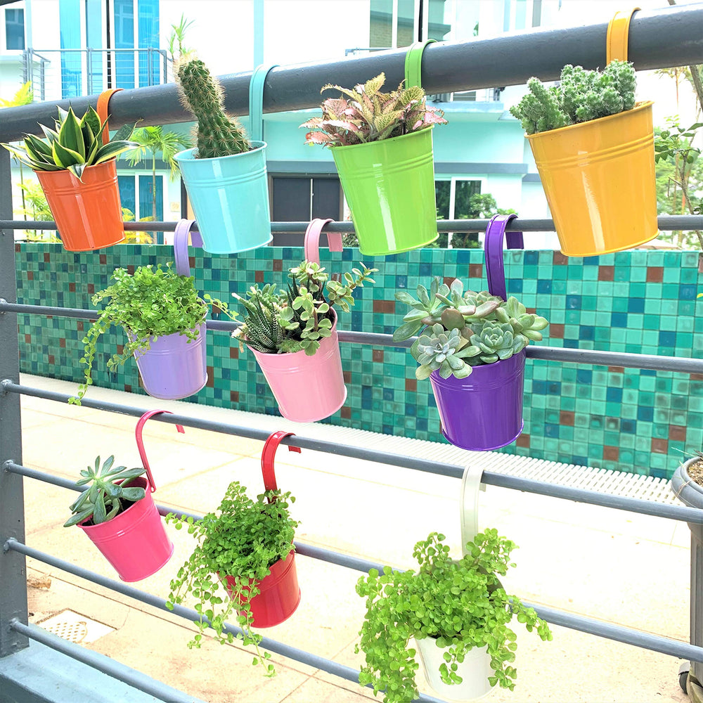 LáLáGreen planters hung on a balcony rail maximizing small-space garden