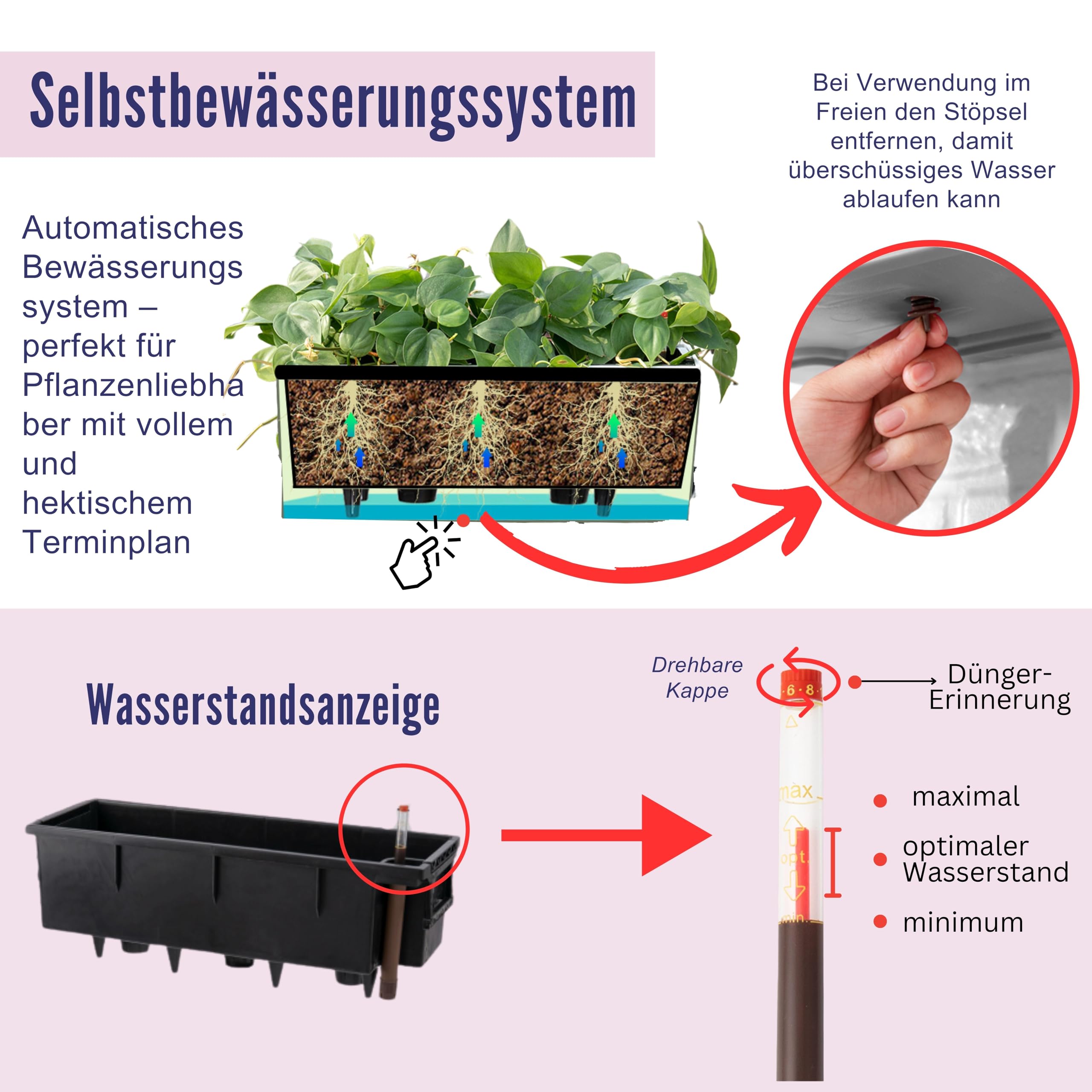 LaLaGreen inner insert and reservoir detail demonstrating simple self-watering setup