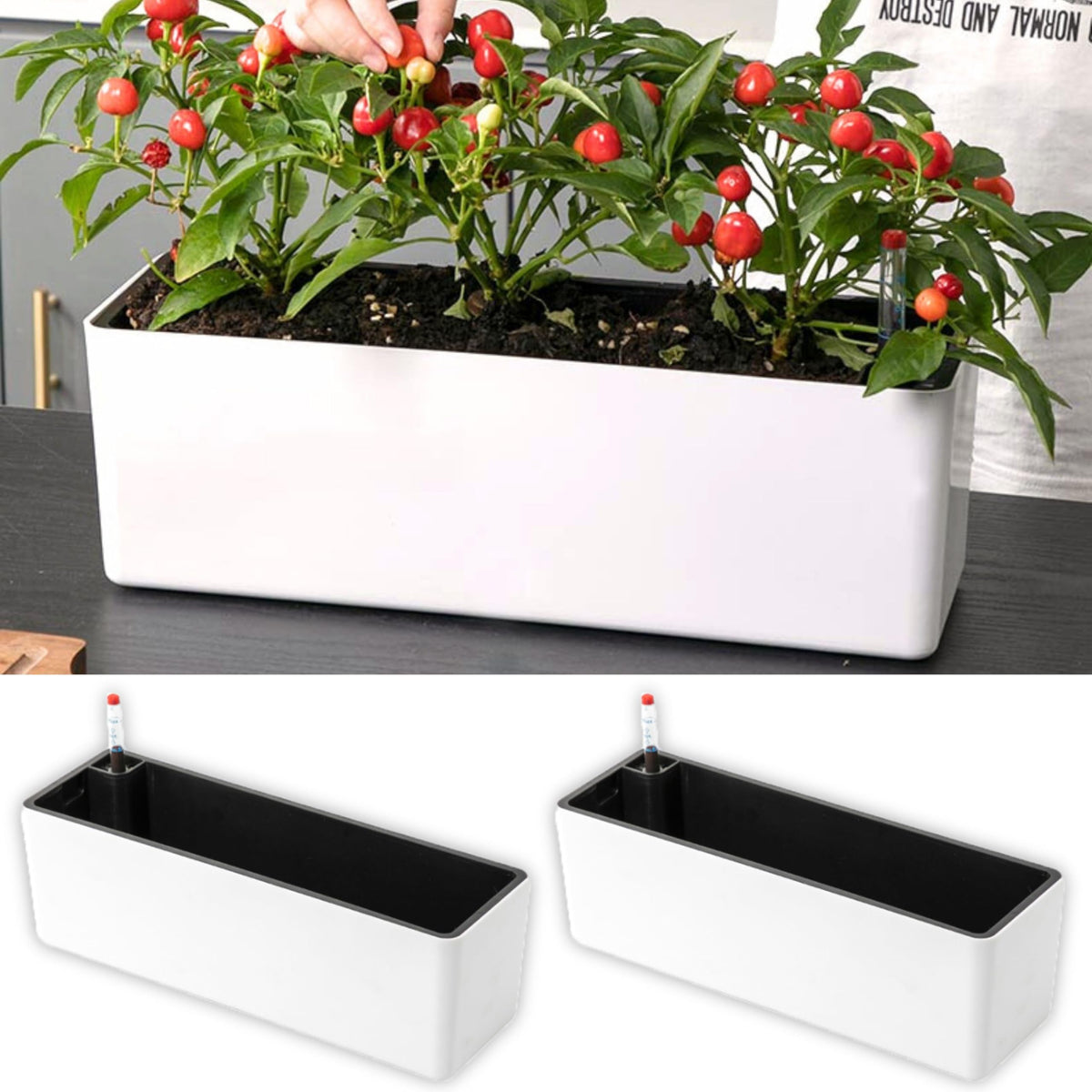LáLáGreen planter box front view showing the clean white minimalist look and versatility