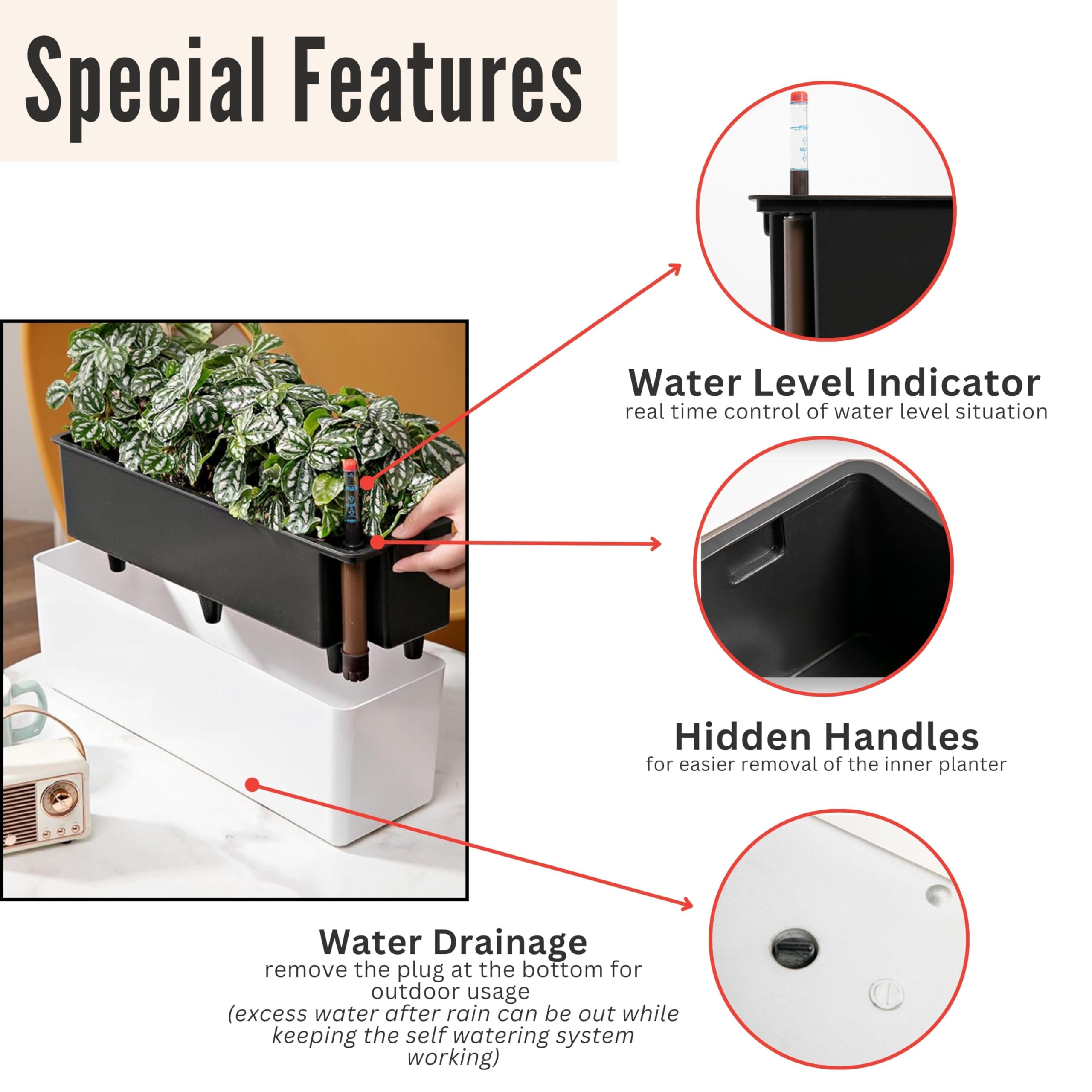 LáLáGreen planter box held by hand to illustrate 16-inch scale and convenience