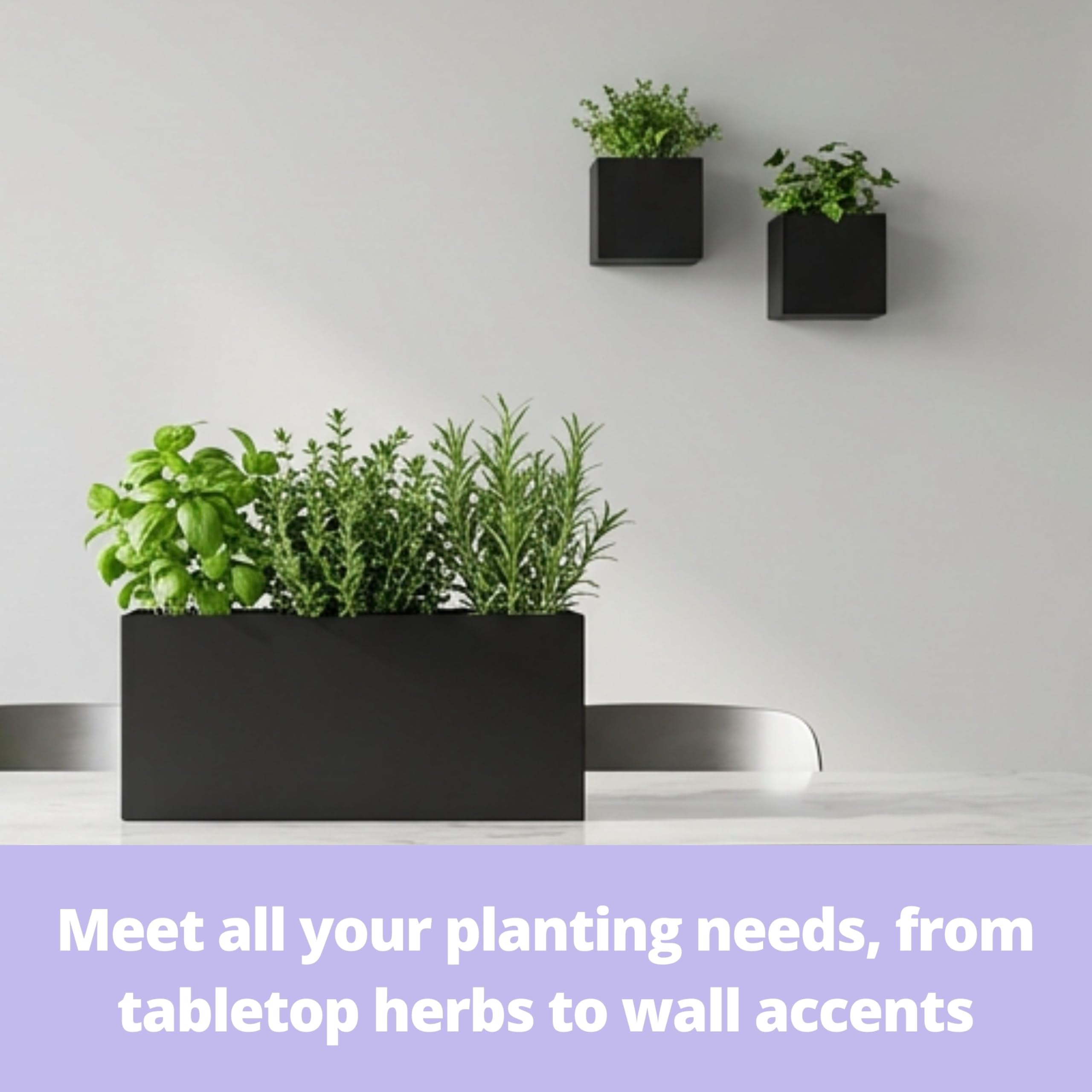 LáLáGreen planters holding kitchen herbs for fresh cooking and organized countertop-free storage