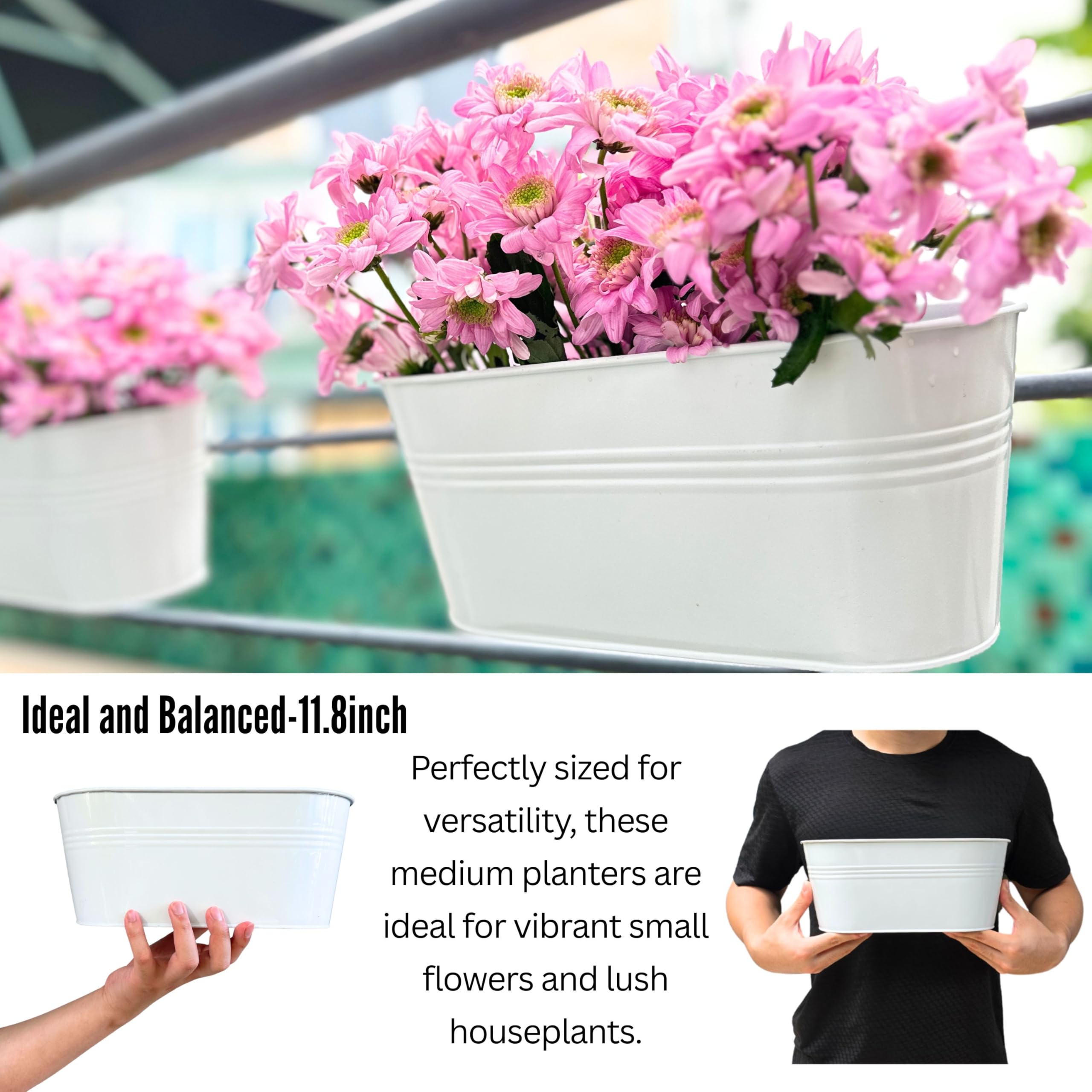 LáLáGreen planter next to hand for scale illustrating compact 11.8-inch size