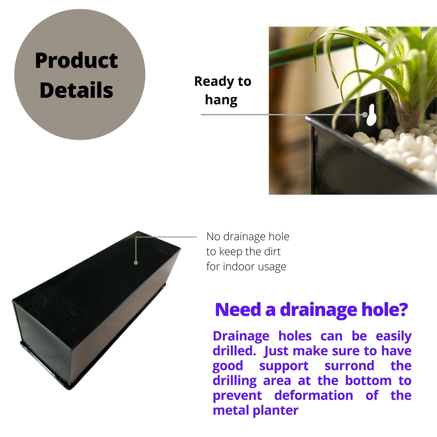 LáLáGreen side profile showing planter depth and secure plant support