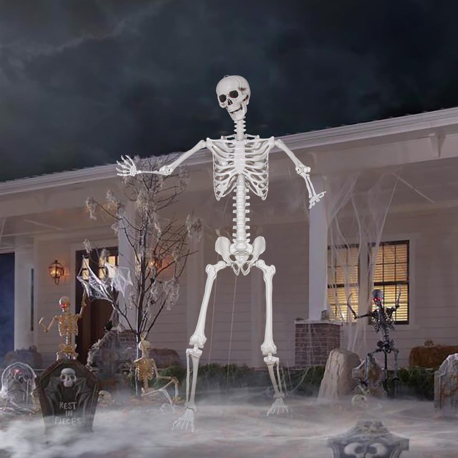 LaLamona giant skeleton front view for yard focal point and curb appeal