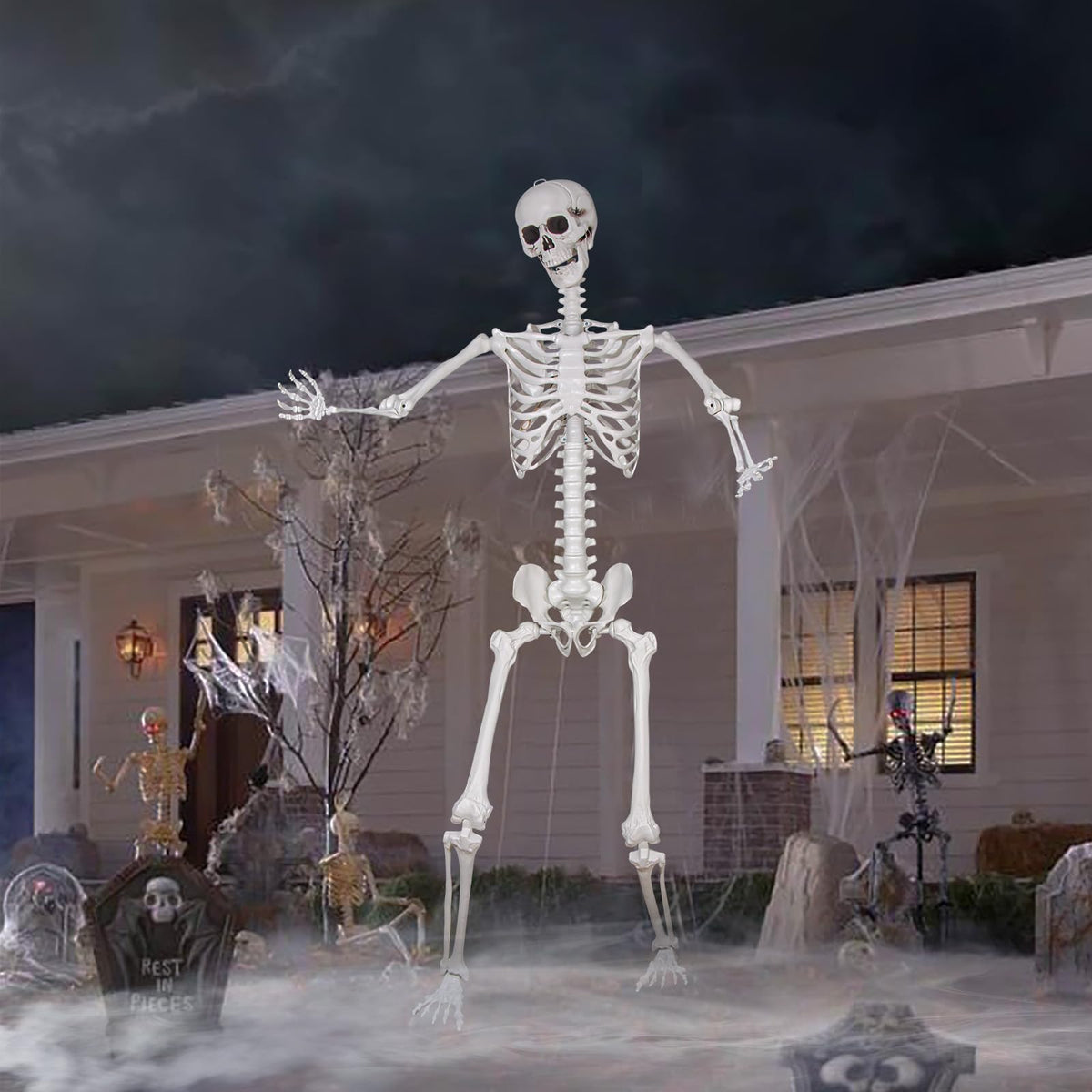 LaLamona giant skeleton front view for yard focal point and curb appeal