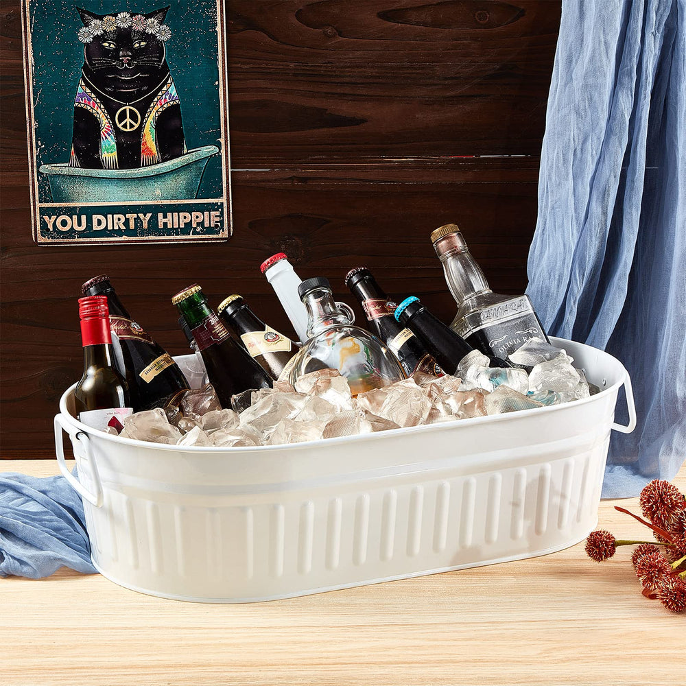 Lallisa tub styled as a planter with flowers demonstrating decorative garden use