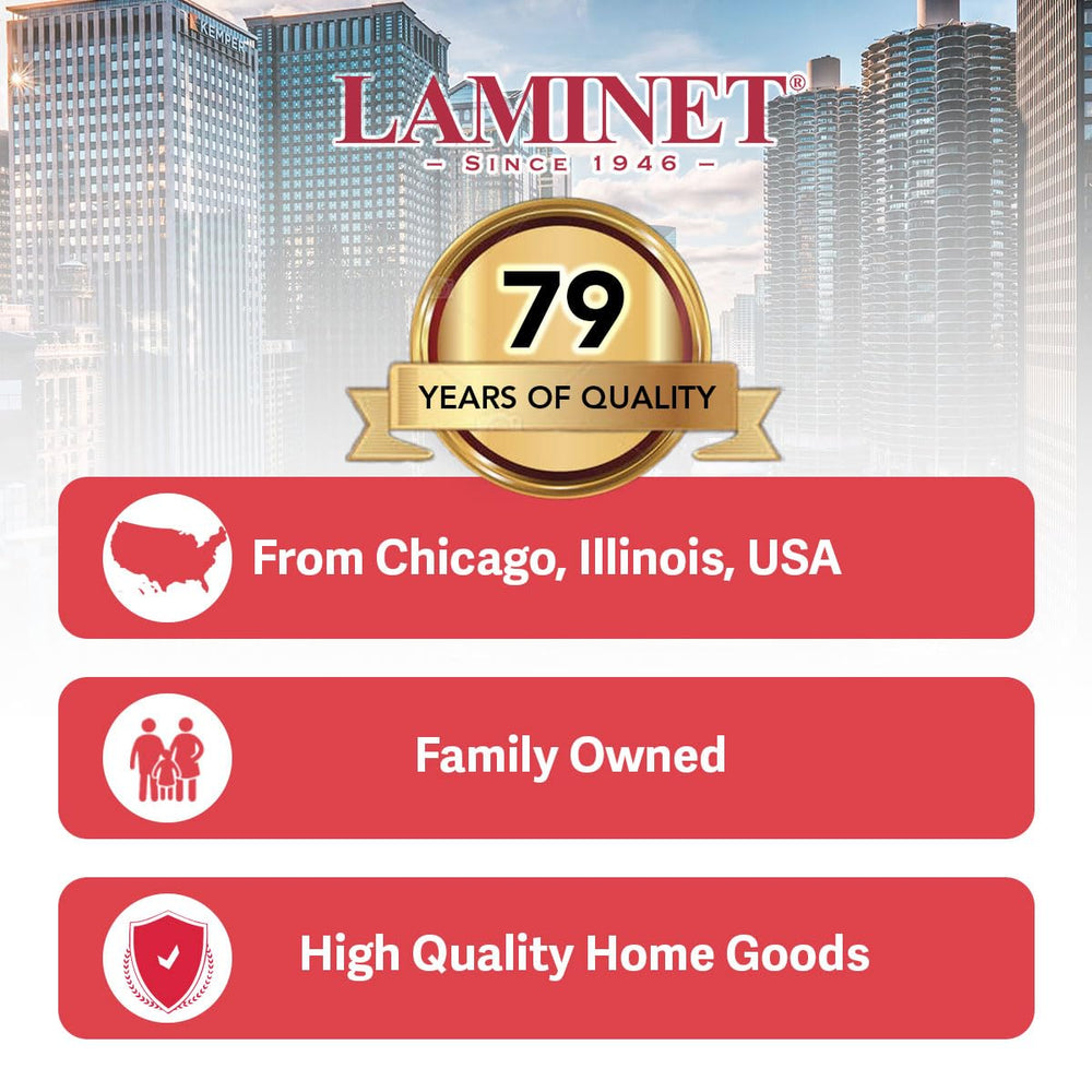 LAMINET sewn label and care instructions image explaining easy-clean maintenance