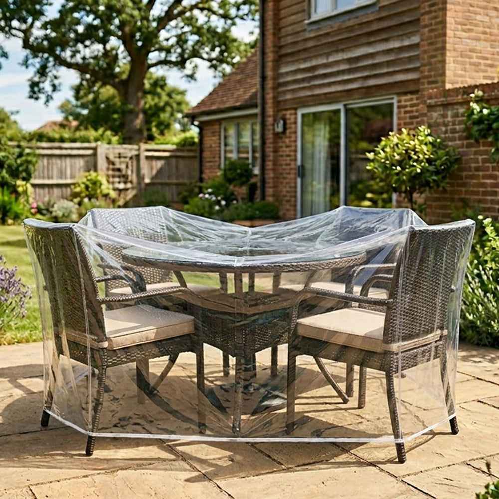 LAMINET cover on patio table demonstrating visible furniture and waterproof benefit