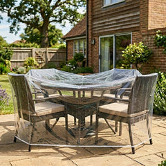 LAMINET cover on patio table demonstrating visible furniture and waterproof benefit