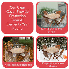 LAMINET cover beside chair for scale showing 90" diameter and 30" height fit