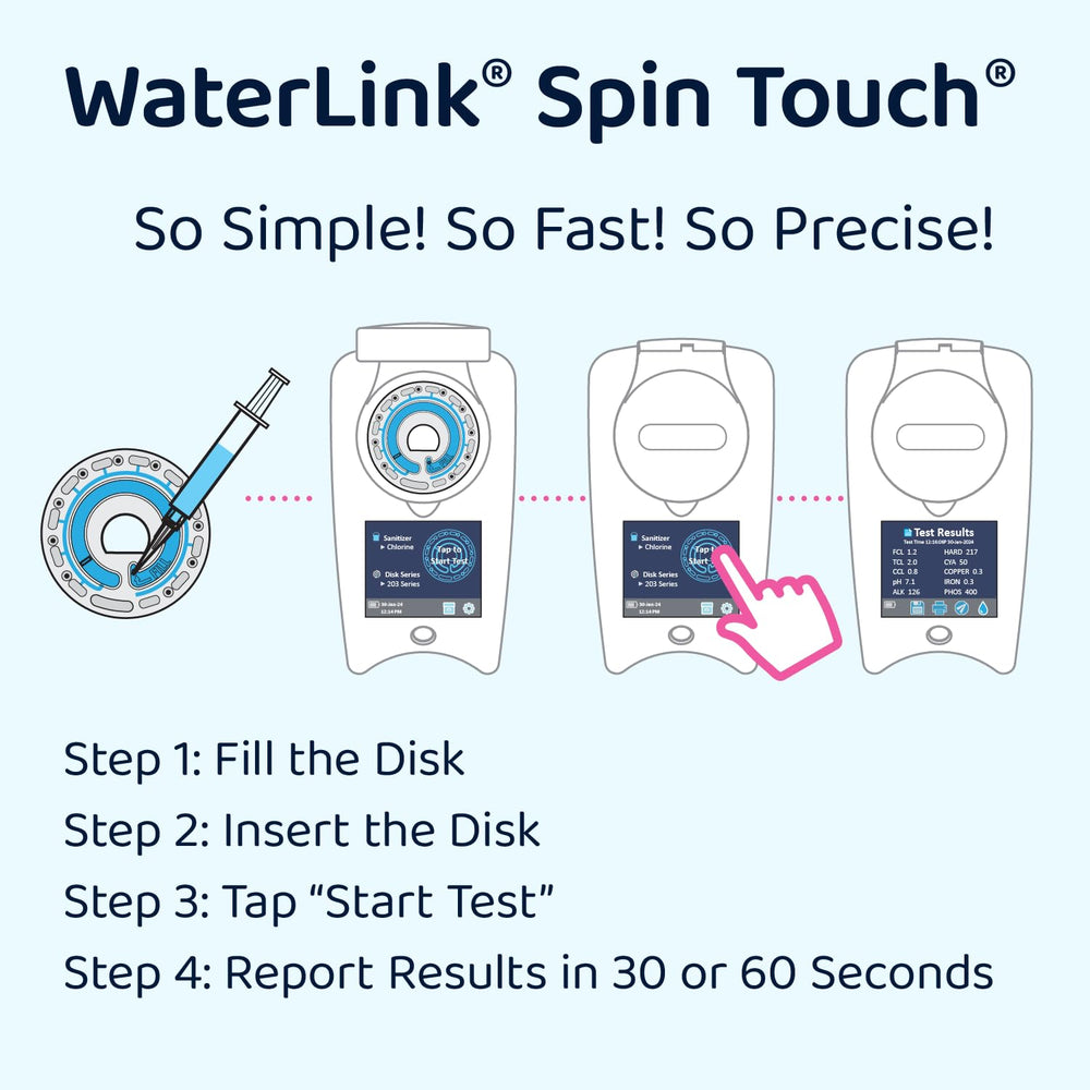 LaMotte Spin Touch in use with technician testing pool water for quick on-site results