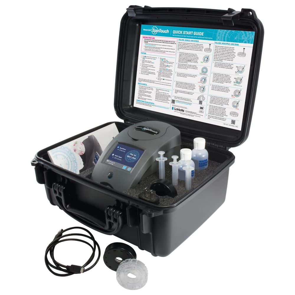 LaMotte SpinDisk cartridge close-up displaying sealed reagents and accurate dosing