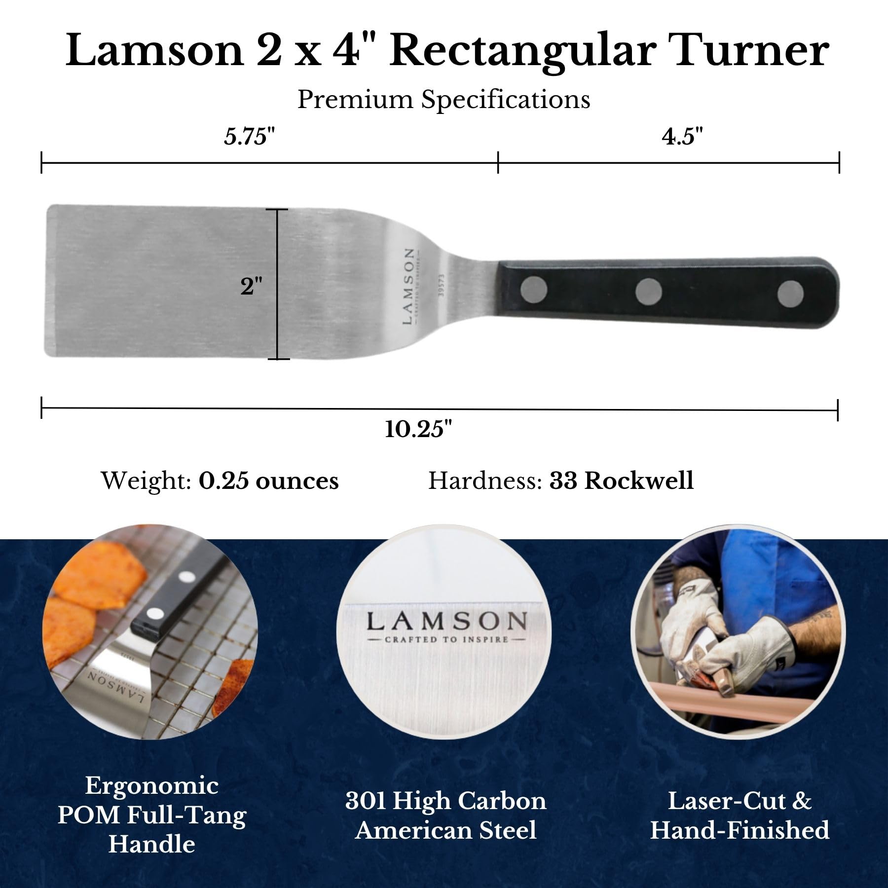 Lamson close-up of blade bevel and edge, highlights slip-under benefit