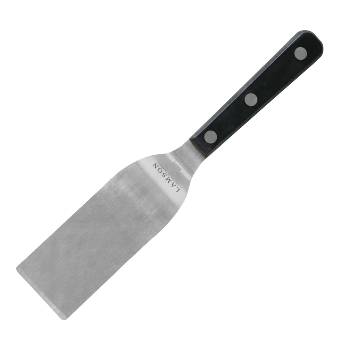 Lamson front view of small spatula showing blade and handle, precision lifting benefit