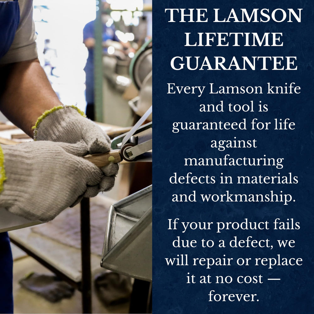 Lamson spatula next to a chef's knife for scale, clarifies compact size benefit