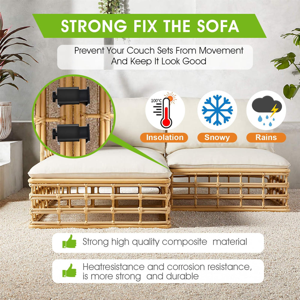 LAMTOP clips fastened on wicker frame preventing sectional separation