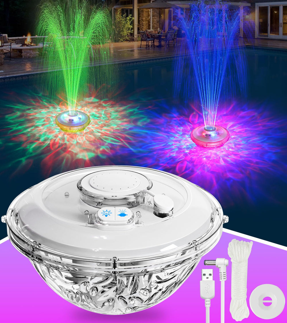 LanAqua front view with lights creating vibrant pool ambiance