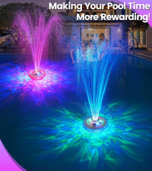 LanAqua fountain floating in pool at dusk enhancing gatherings
