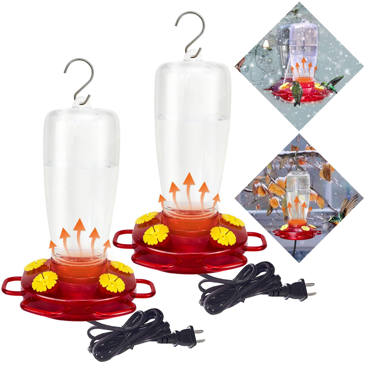 Lanathel feeder front view showing four ports and compact heated base keeps nectar available