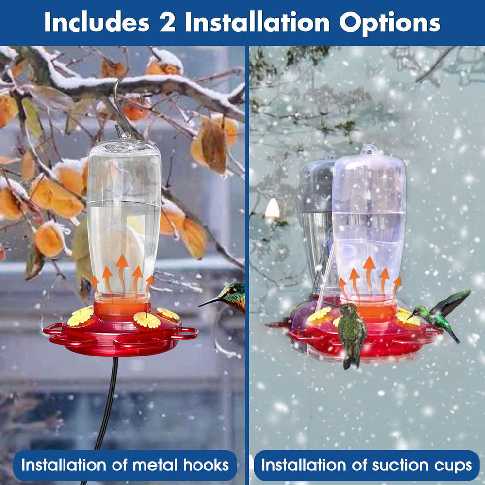 Lanathel feeder hanging from porch hook demonstrating outdoor placement stability and warmth